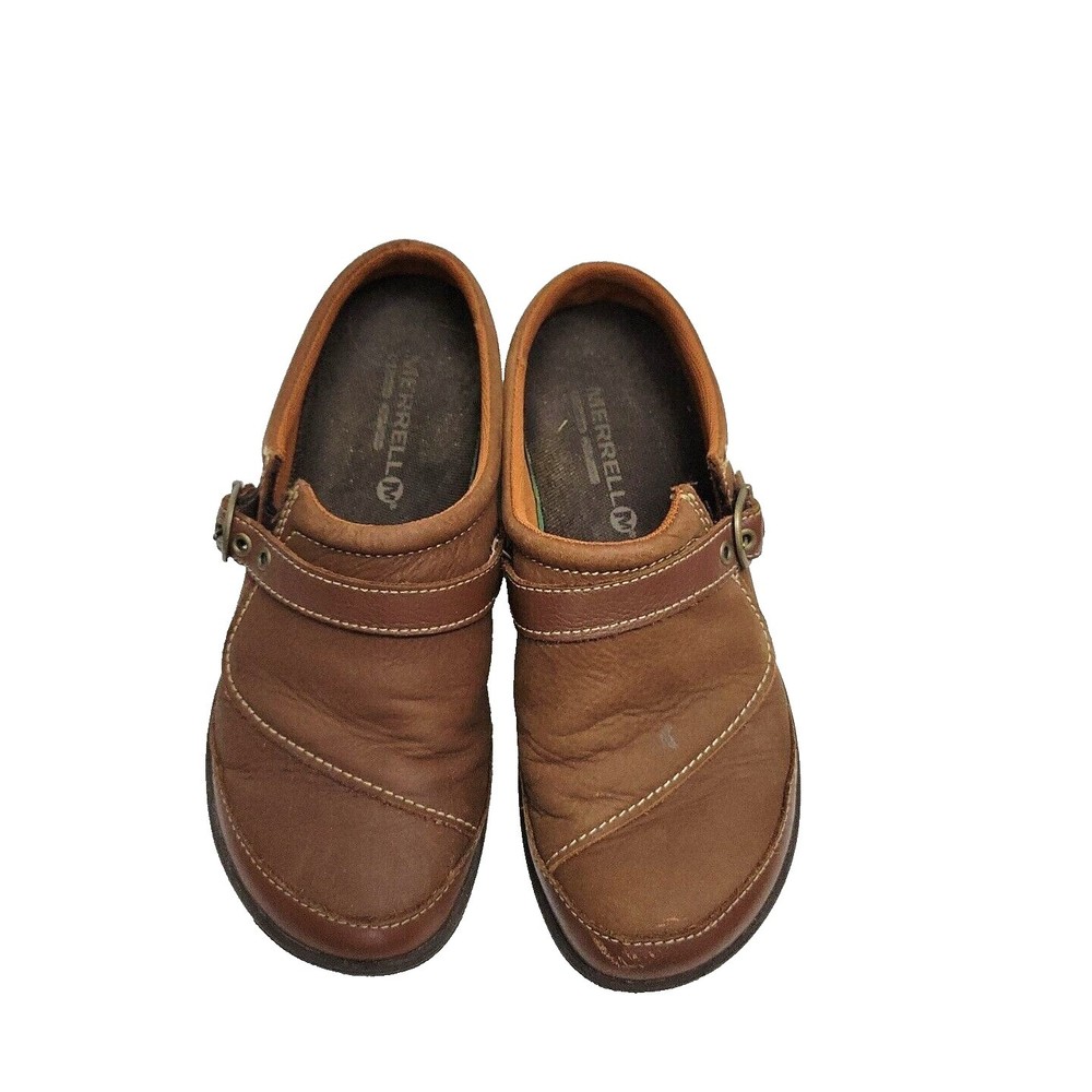 Merrell Womens Slip On Clogs Brown Leather Sz 6.5